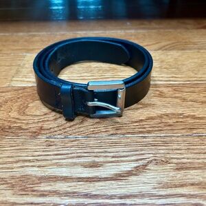 Unisex Genuine Black Leather Belt with Solid Brass Buckle 30” Length 1 1/8” Wide